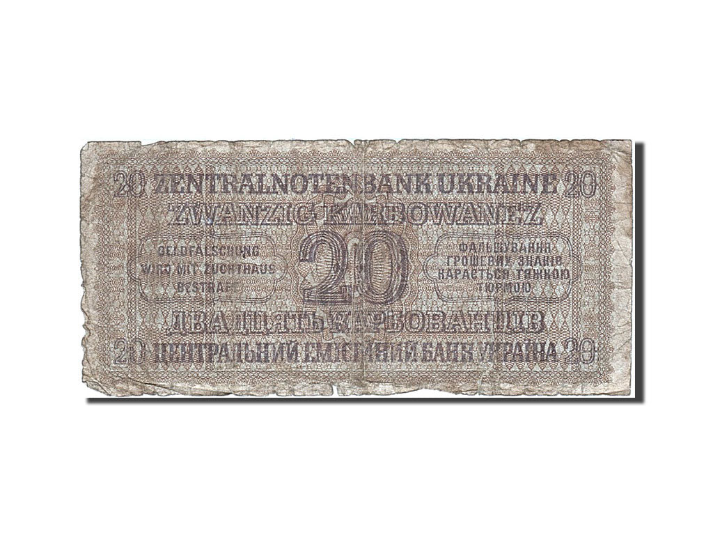 Banknote, Ukraine, 20 Karbowanez, 1942, 1942-03-10, KM:53, VG(8-10)