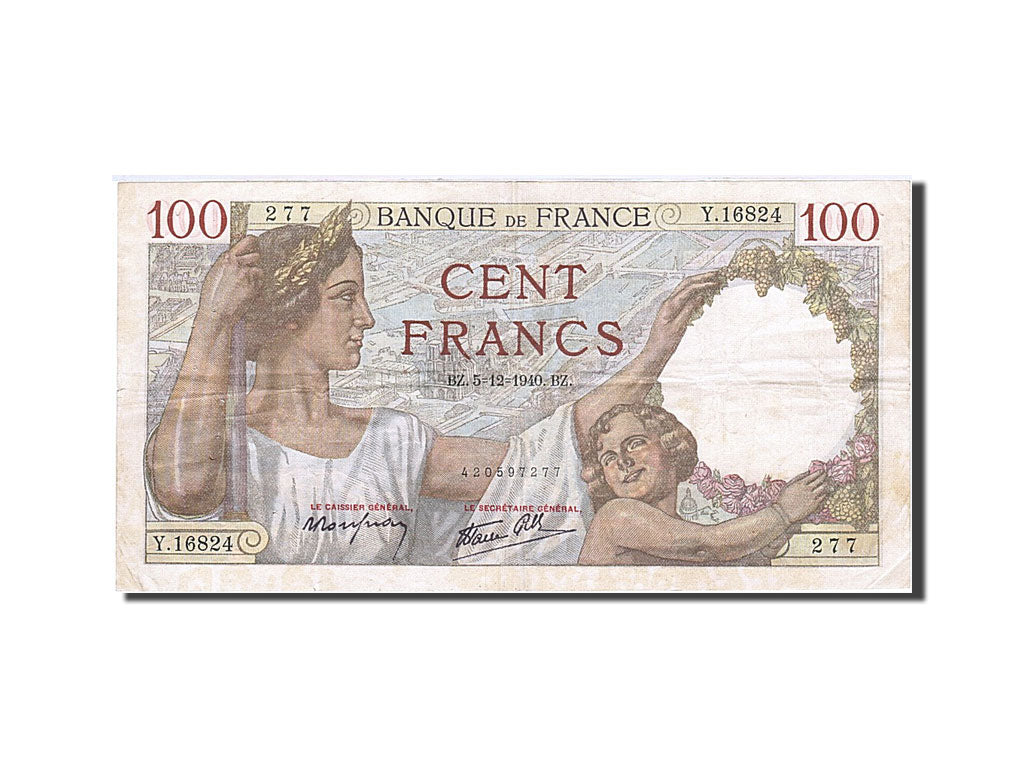Frankreich, 100 Francs, 1939, KM:94, 1940-12-05, AU(50-53), Fayette:26.42