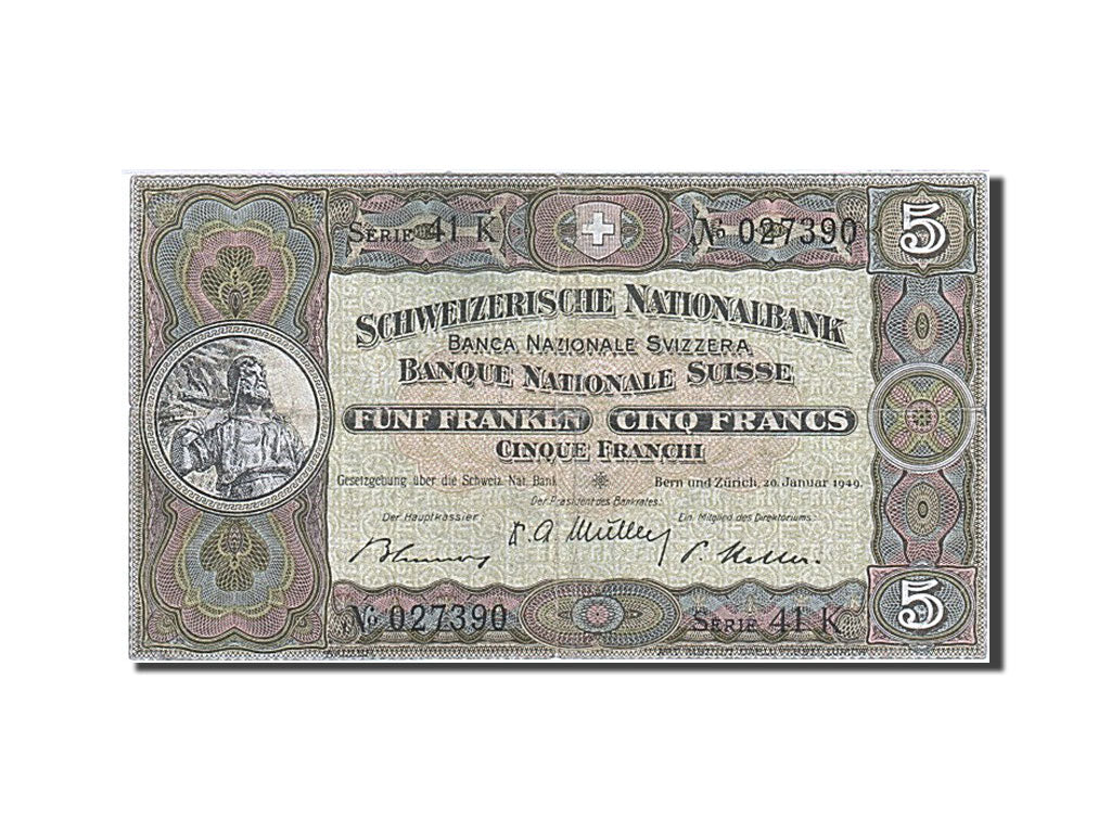 Banknote, Switzerland, 5 Franken, 1911-1914, 1949-01-20, KM:11n, EF(40-45)