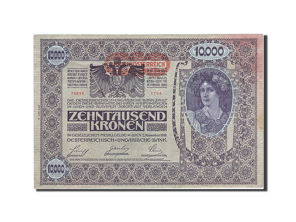 Austria, 10,000 Kronen, 1919, 1918-11-02, KM:64, AU(50-53)