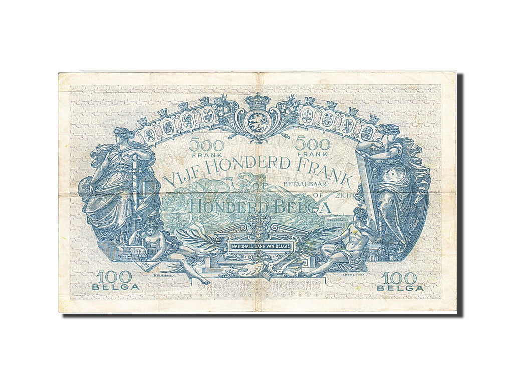 Belgium, 500 Francs-100 Belgas, 1927-1929, KM:103a, 1934-10-08, EF(40-45)