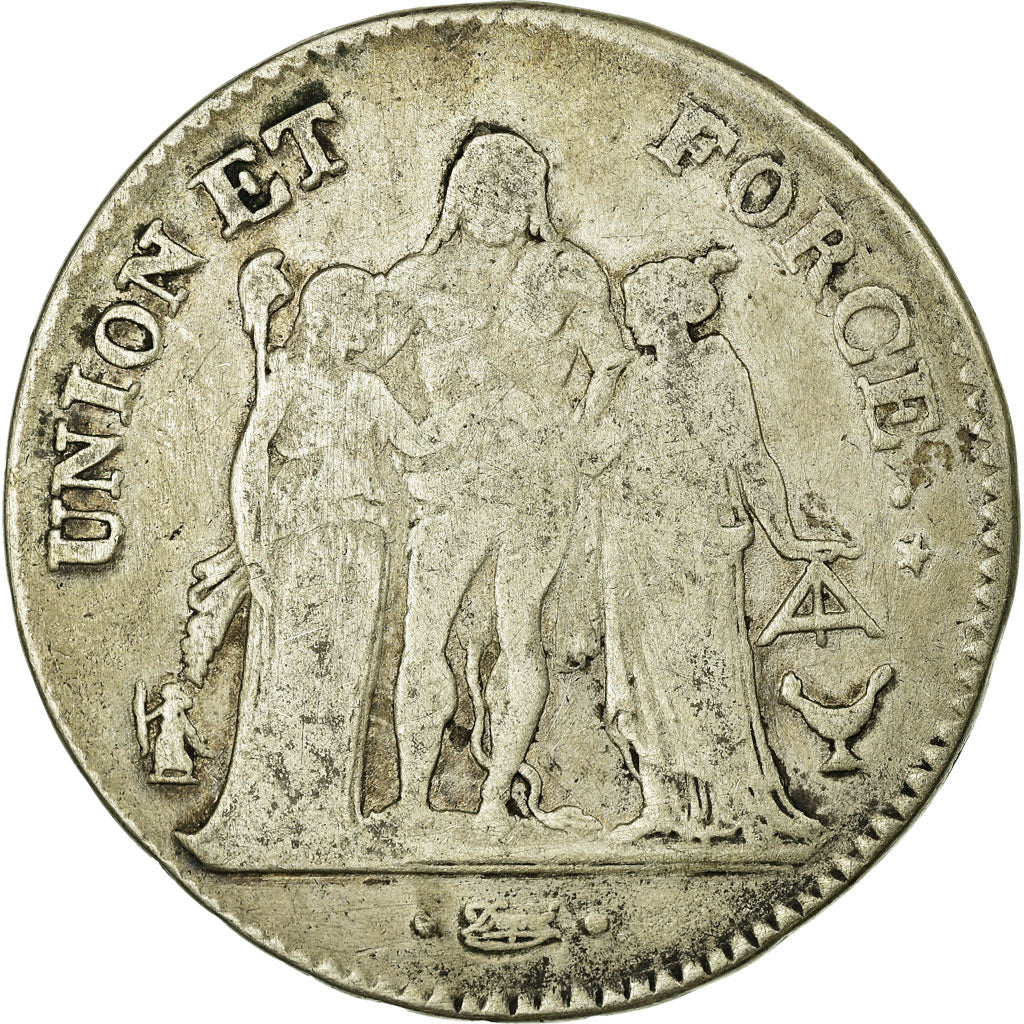 Coin, France, Union et Force, 5 Francs, 1801, Bordeaux, VF(20-25), Silver