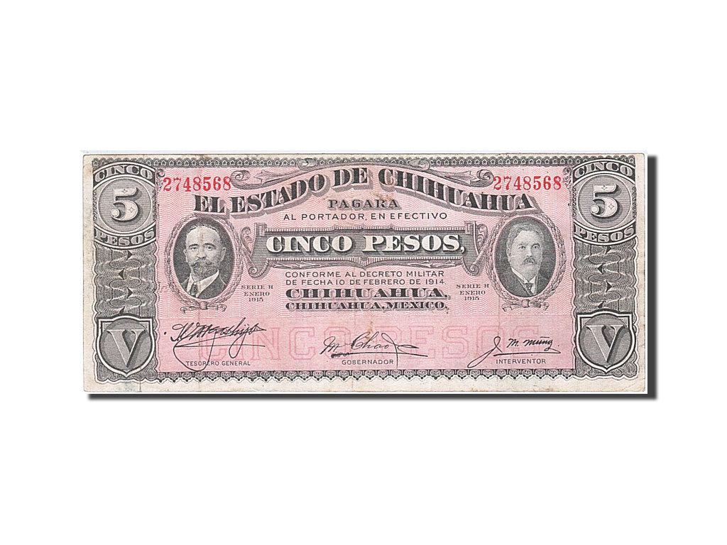 Mexico - Revolutionary, 5 Pesos, 1915, KM:S532c, 1914-02-10, VF(20-25)