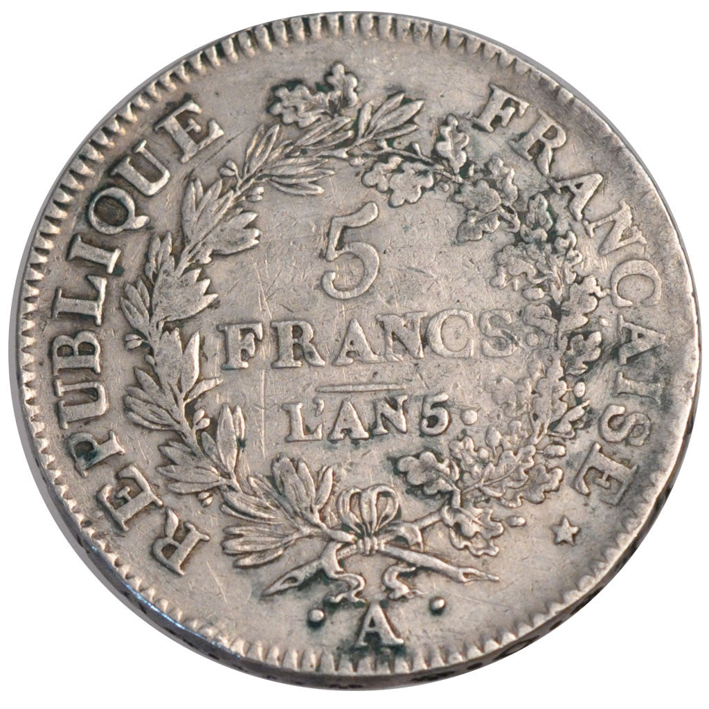 FRANCE, Union et Force, 5 Francs, 1796, Paris, KM #639.1, VF(20-25), Silver,...