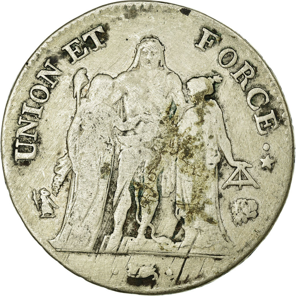 Monnaie, France, Union et Force, 5 Francs, 1798, Bayonne, TB, Argent
