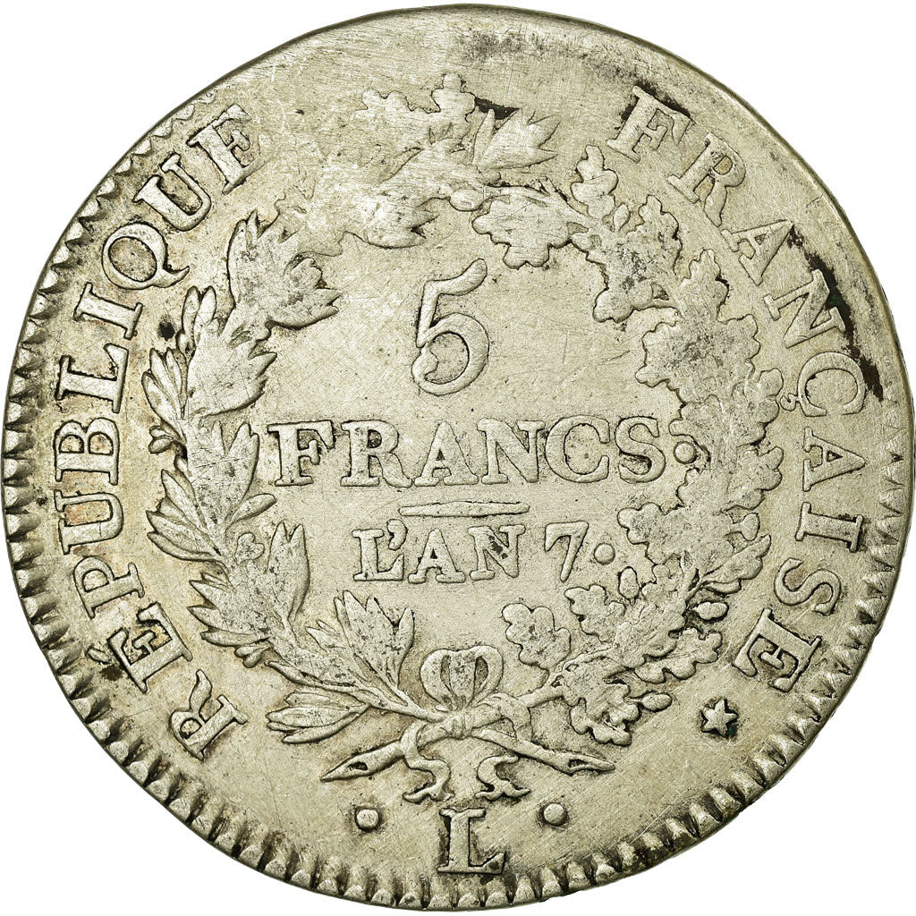 Monnaie, France, Union et Force, 5 Francs, 1798, Bayonne, TB, Argent
