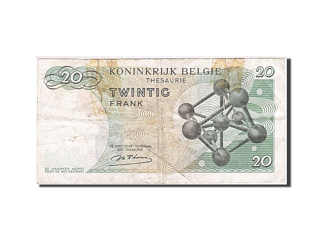 Belgique, 20 Francs, 1964-1966, KM:138, 1964-06-15, B+