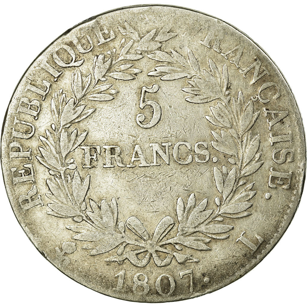 Coin, France, Napoléon I, 5 Francs, 1807, Bayonne, VF(20-25), Silver