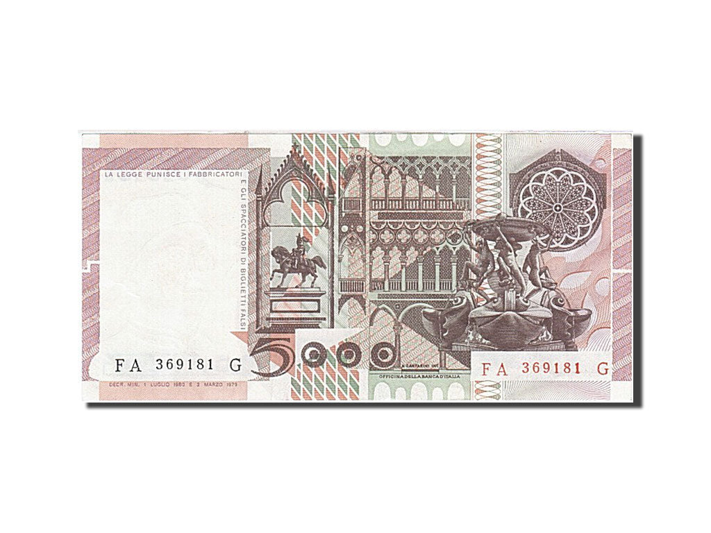 Italy, 5000 Lire, 1976-1979, KM:105b, 1980-07-01, AU(55-58)