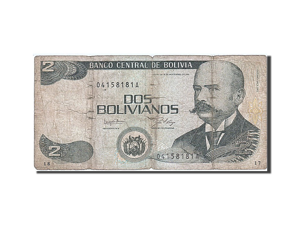 Bolivia, 2 Bolivianos, 1987-2001, KM:202a, 1987-1990, VF(20-25)