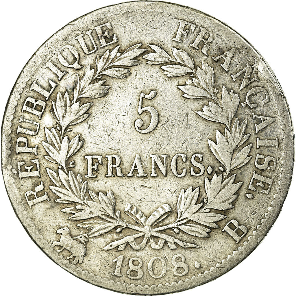 Coin, France, Napoléon I, 5 Francs, 1808, Rouen, VF(30-35), Silver, Gadoury:583