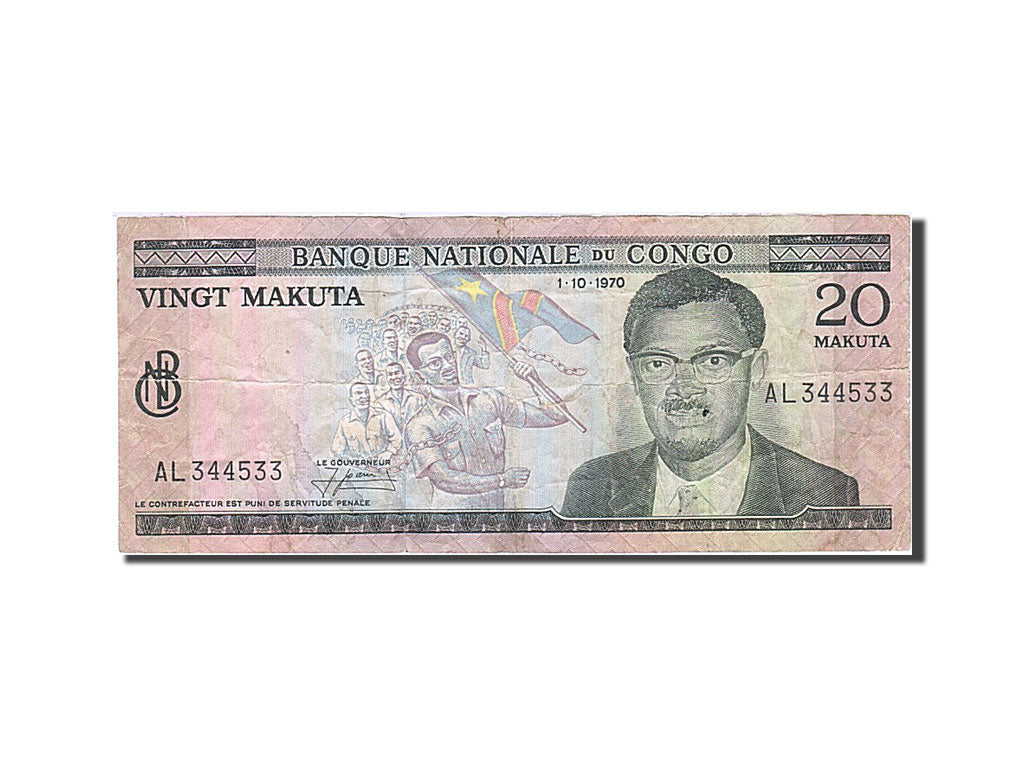 Congo Democratic Republic, 20 Makuta, 1967, KM:10b, 1970-10-01, VF(20-25)