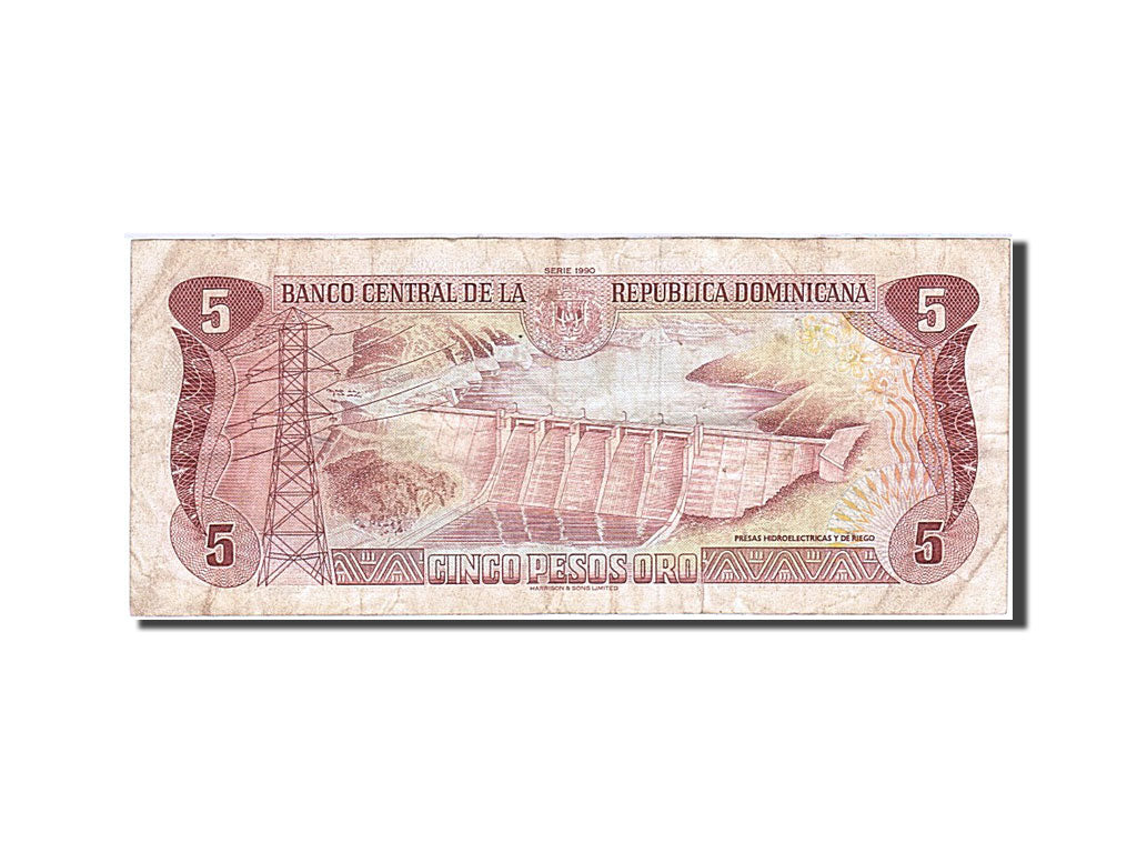 Dominican Republic, 5 Pesos Oro, 1990, KM:131, 1990, VF(20-25)
