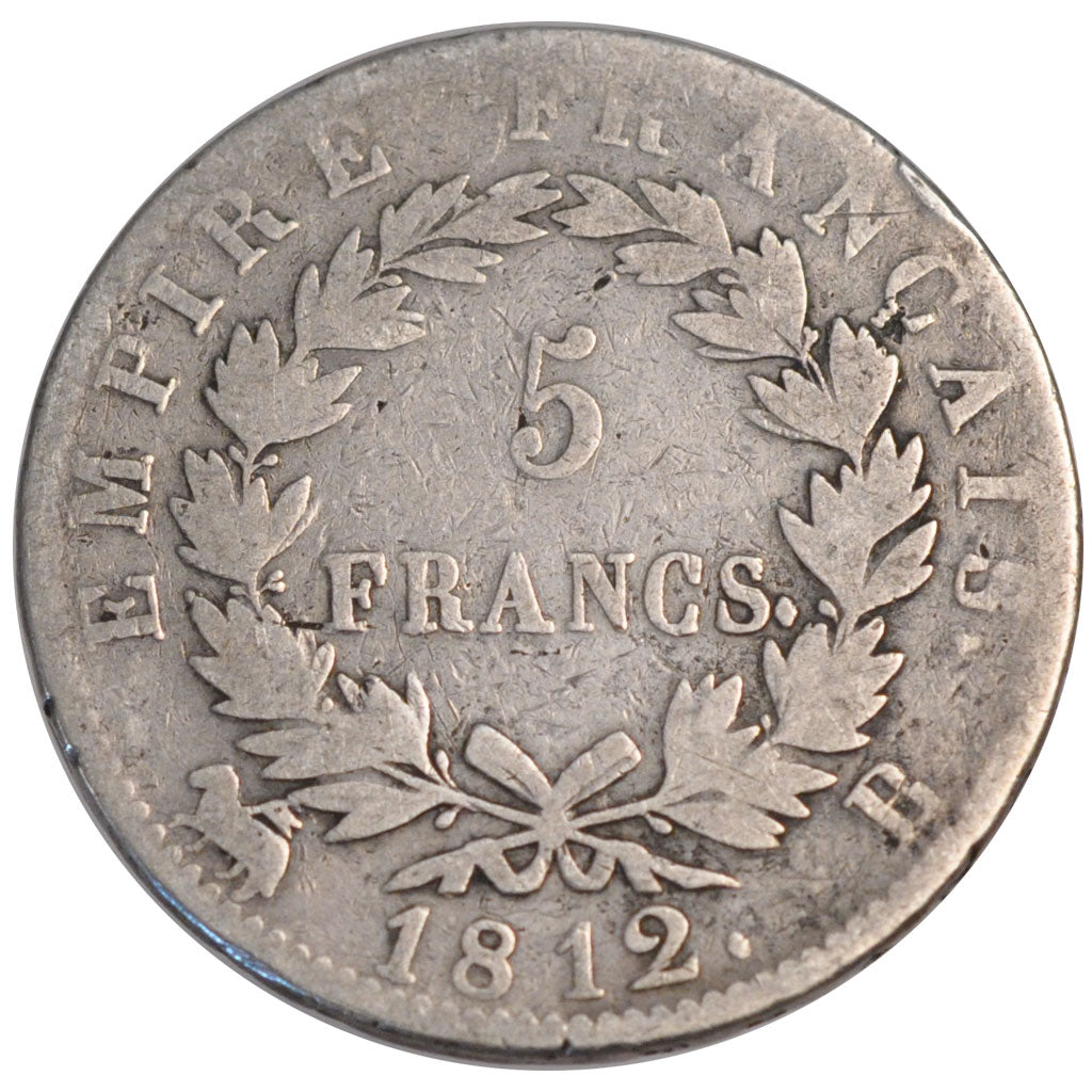 Francia, Napoléon I, 5 Francs, 1812, Rouen, B+, Argento, Gadoury:584