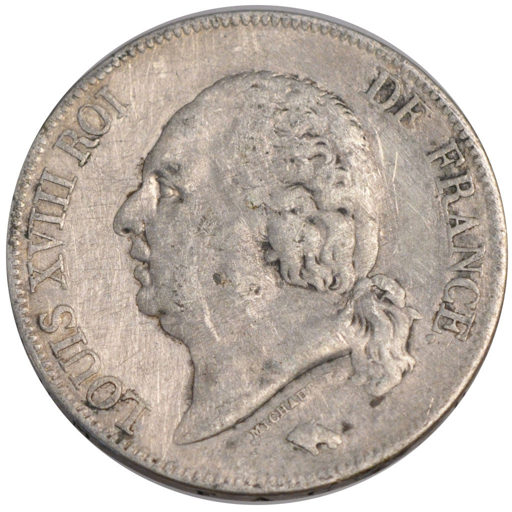 FRANCE, Louis XVIII, 5 Francs, 1824, Bayonne, KM #711.8, VF(20-25), Silver,...