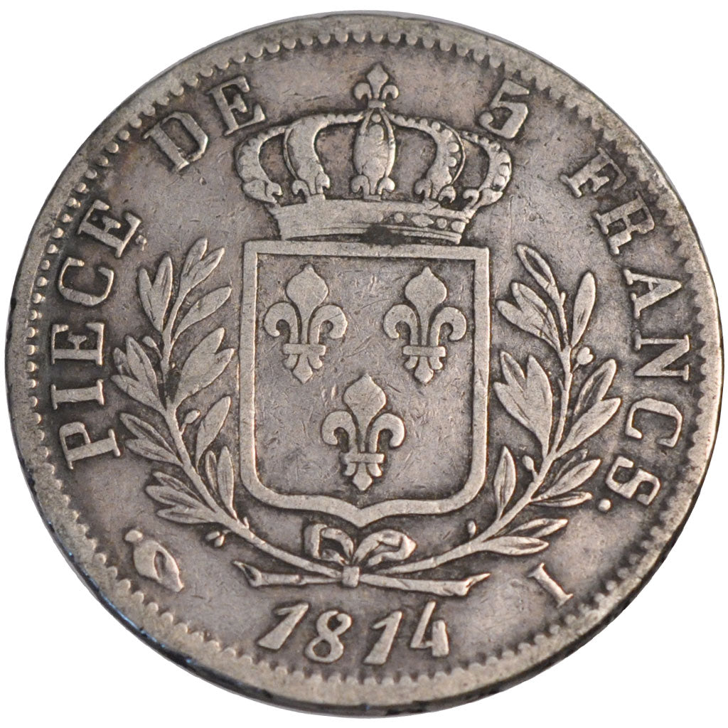 FRANCE, Louis XVIII, 5 Francs, 1814, Limoges, KM #702.6, VF(20-25), Silver,...
