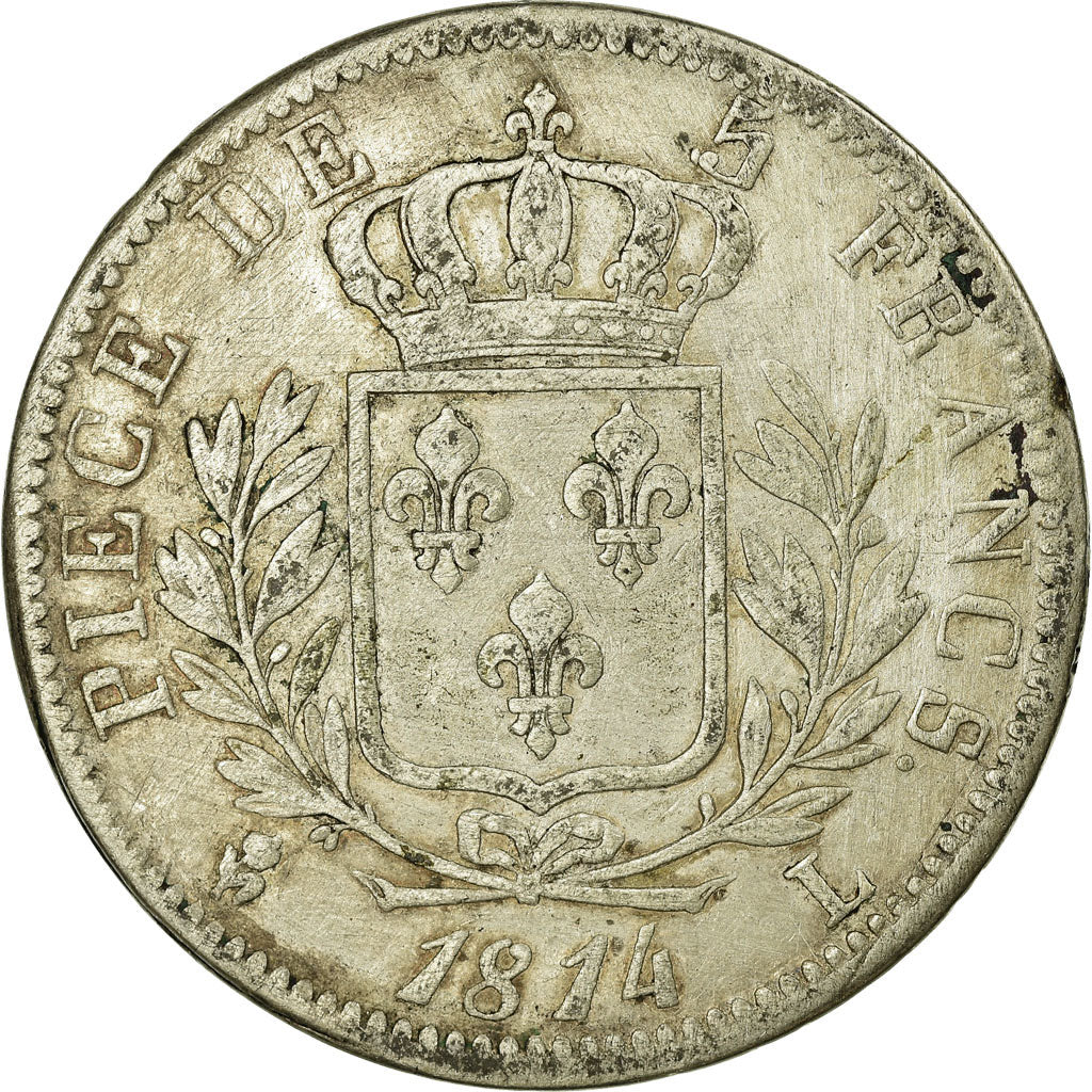 Coin, France, Louis XVIII, Louis XVIII, 5 Francs, 1814, Bayonne, VF(30-35)