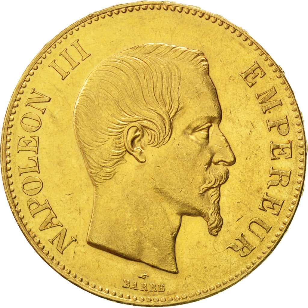 FRANCE, Napoléon III, 100 Francs, 1858, Paris, KM #786.1, AU(55-58), Gold, G...