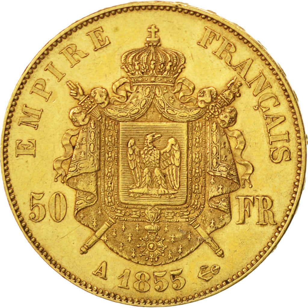 FRANCE, Napoléon III, 50 Francs, 1855, Paris, KM #785.1, AU(50-53), Gold, Gadour