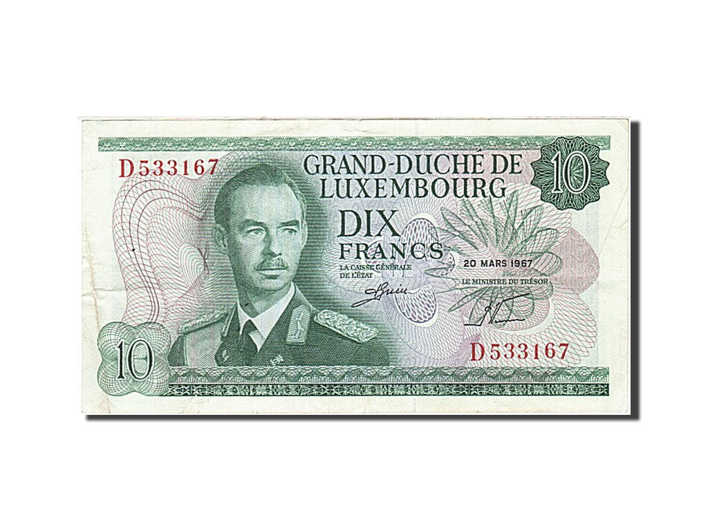 Luxembourg, 10 Francs, 1966-1972, 1967-03-20, KM:53a, EF(40-45)