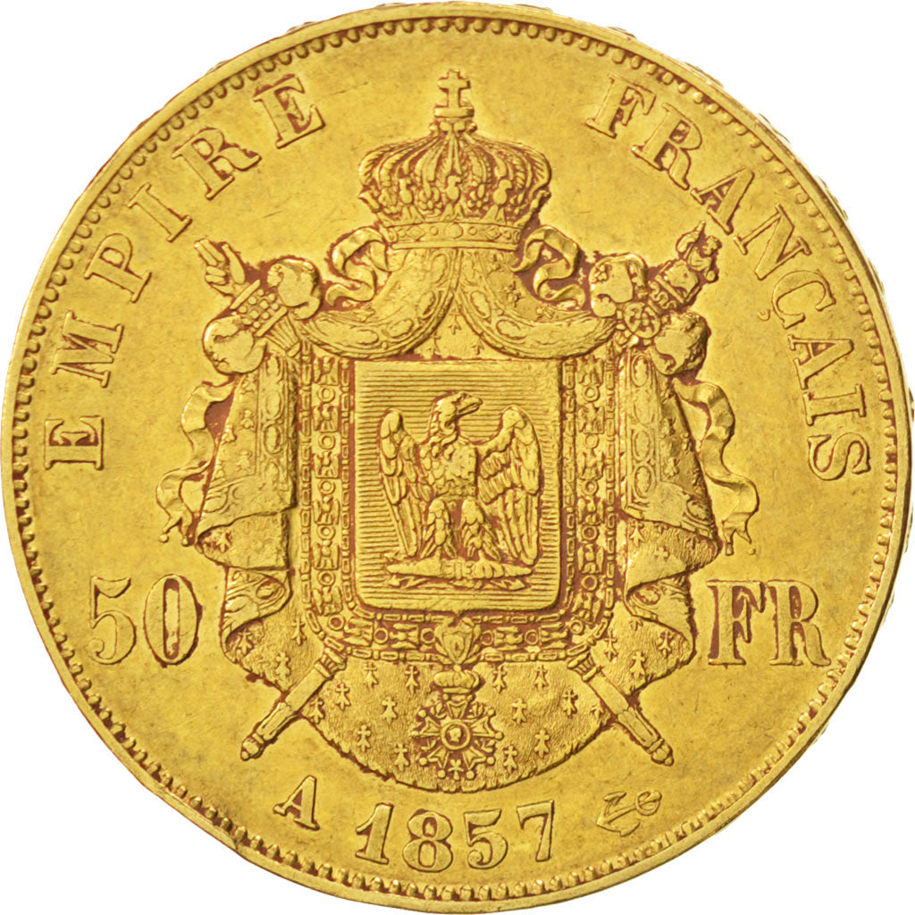 FRANCE, Napoléon III, 50 Francs, 1857, Paris, KM #785.1, EF(40-45), Gold, Gadour