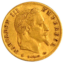 FRANCE, Napoléon III, 5 Francs, 1863, Strasbourg, KM #803.2, AU(50-53), Gold, G.