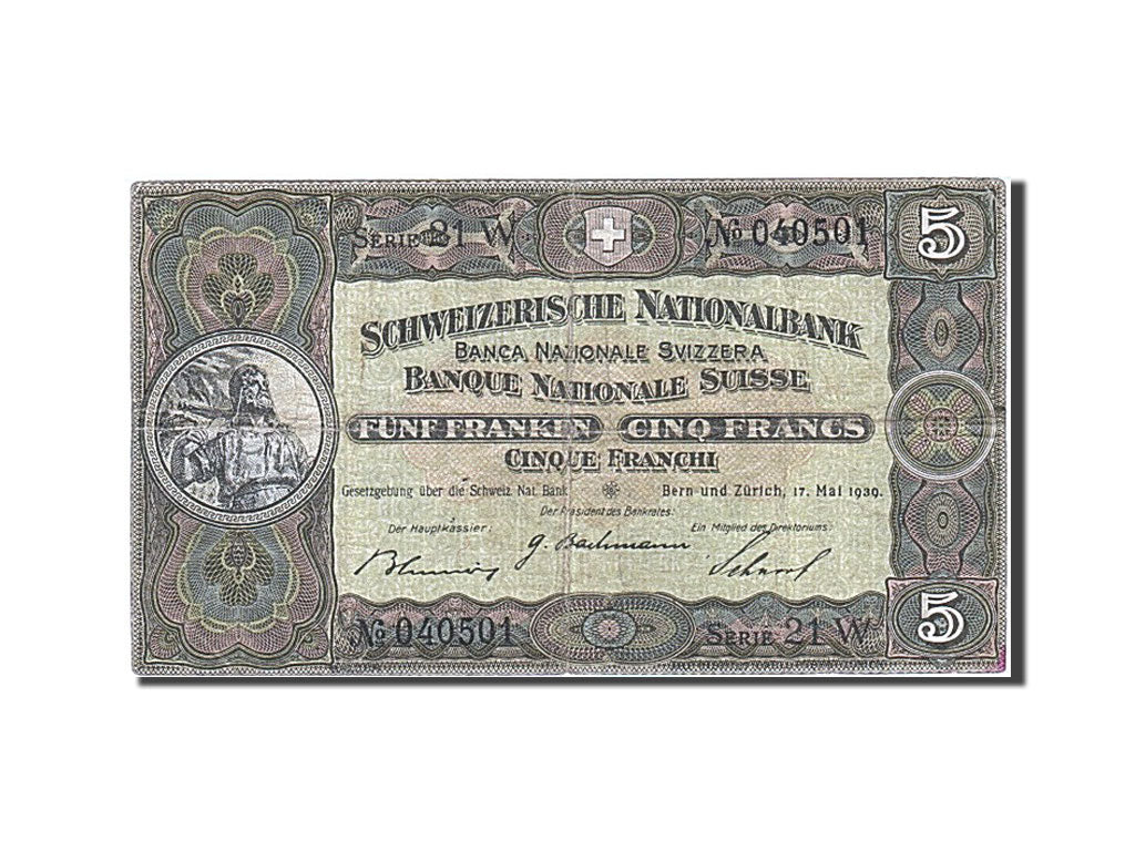 Banknote, Switzerland, 5 Franken, 1911-1914, 1939-05-17, KM:11i, VF(20-25)