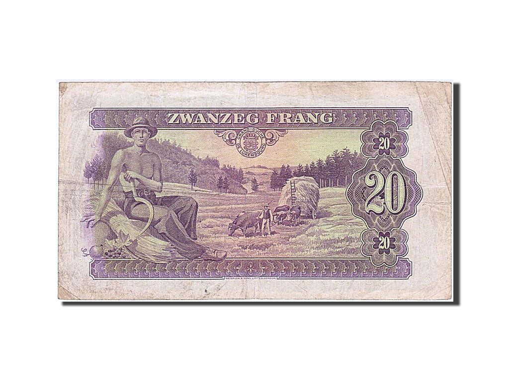 Luxembourg, 20 Frang, 1943, KM:42a, 1945, VF(20-25)