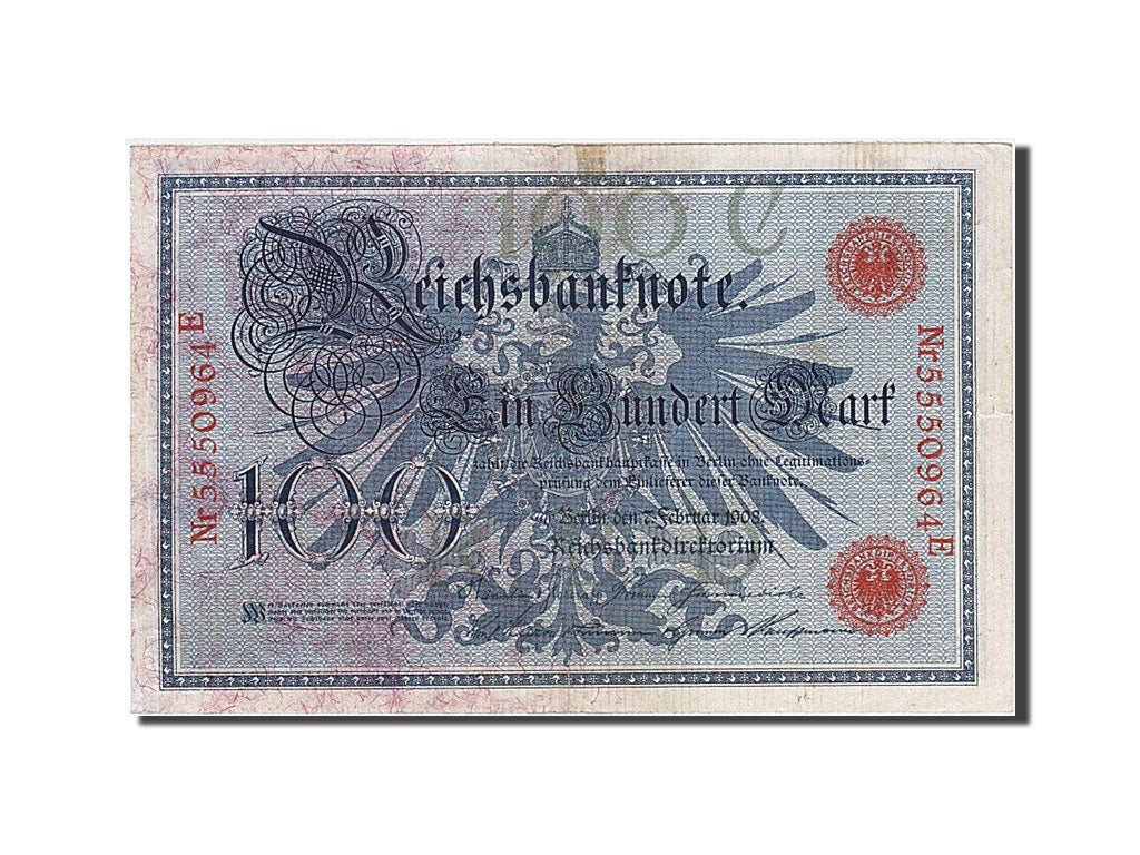 Germany, 100 Mark, 1908, KM:33a, 1908-02-07, AU(55-58)