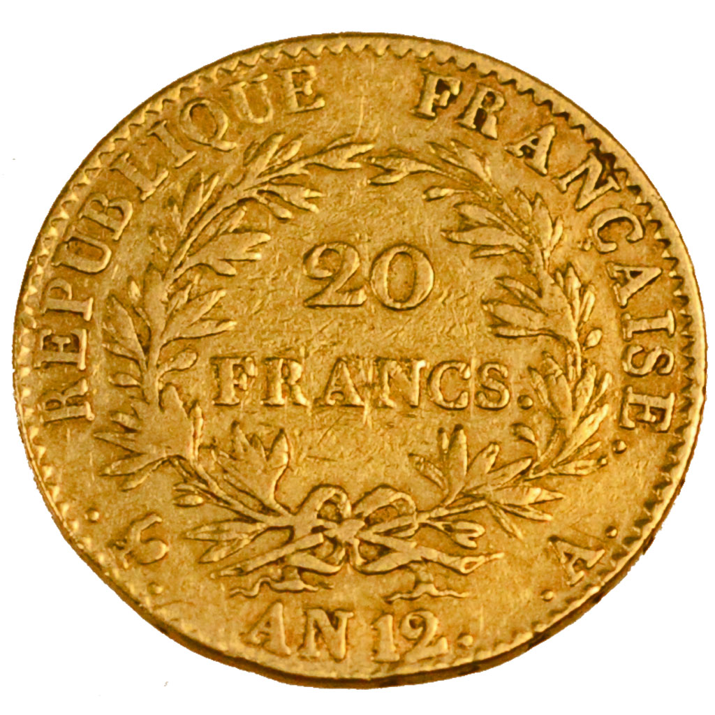FRANCE, 20 Francs, 1802, VF(20-25), Gold, Gadoury #1020, 6.35