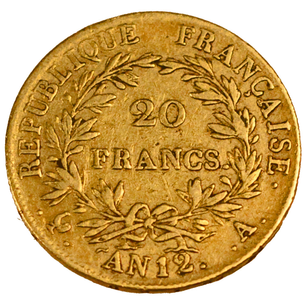 FRANCE, Napoléon I, 20 Francs, 1803, Paris, KM #661, VF(30-35), Gold, Gadoury #.