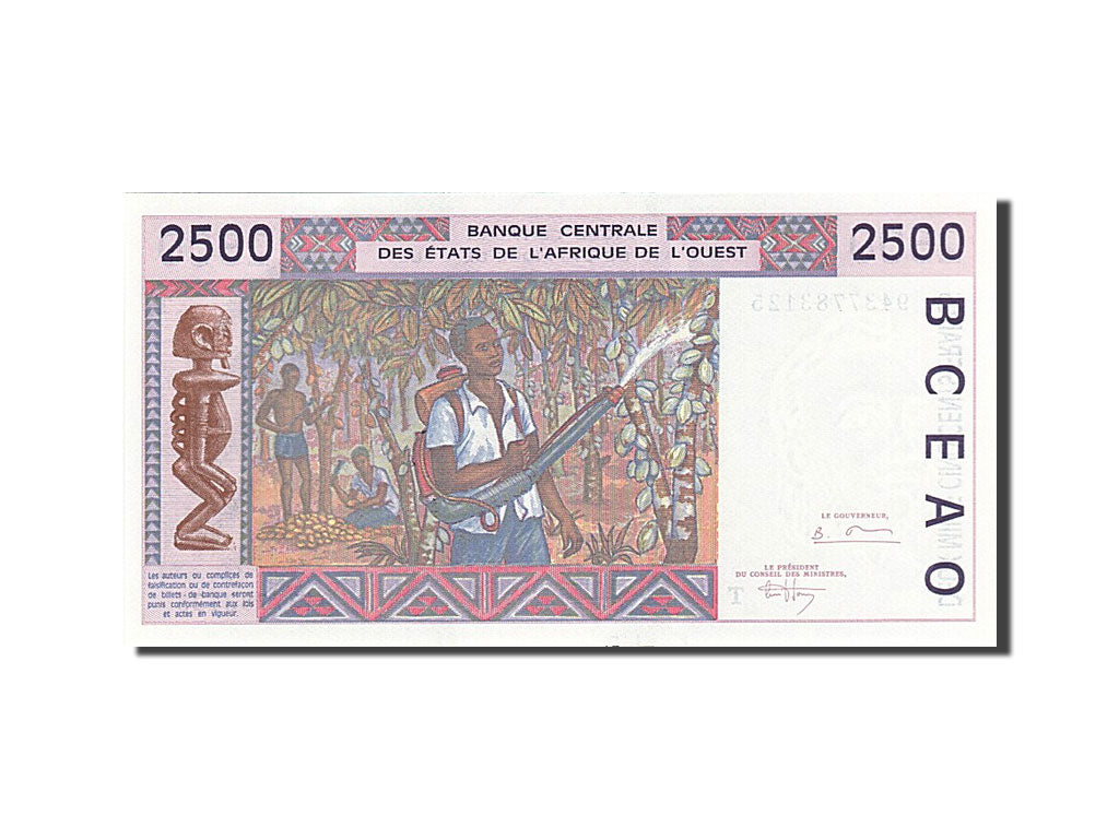 West African, Ivory Coast, 2500 Francs, 1991-1992, KM:112Ac, 1994, VF(20-25)