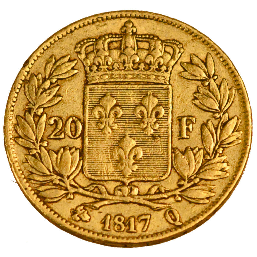 FRANCE, Louis XVIII, 20 Francs, 1817, Perpignan, KM #712.7, EF(40-45), Gold,...