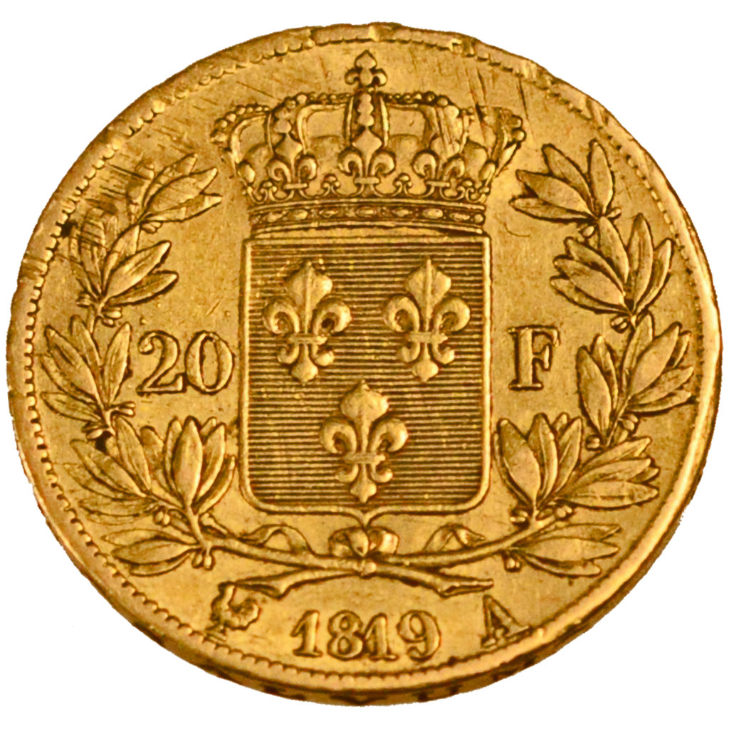 FRANCE, Louis XVIII, 20 Francs, 1819, Paris, KM #712.1, EF(40-45), Gold,...