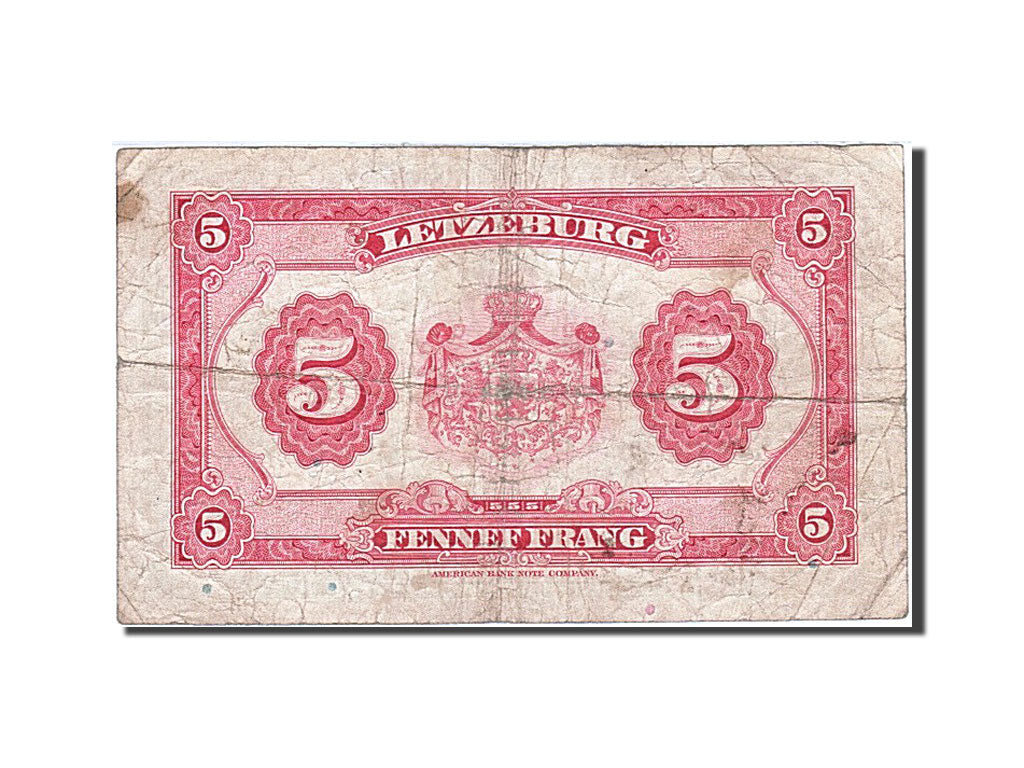 Luxembourg, 5 Francs, 1944, KM:43b, Undated (1944), TB