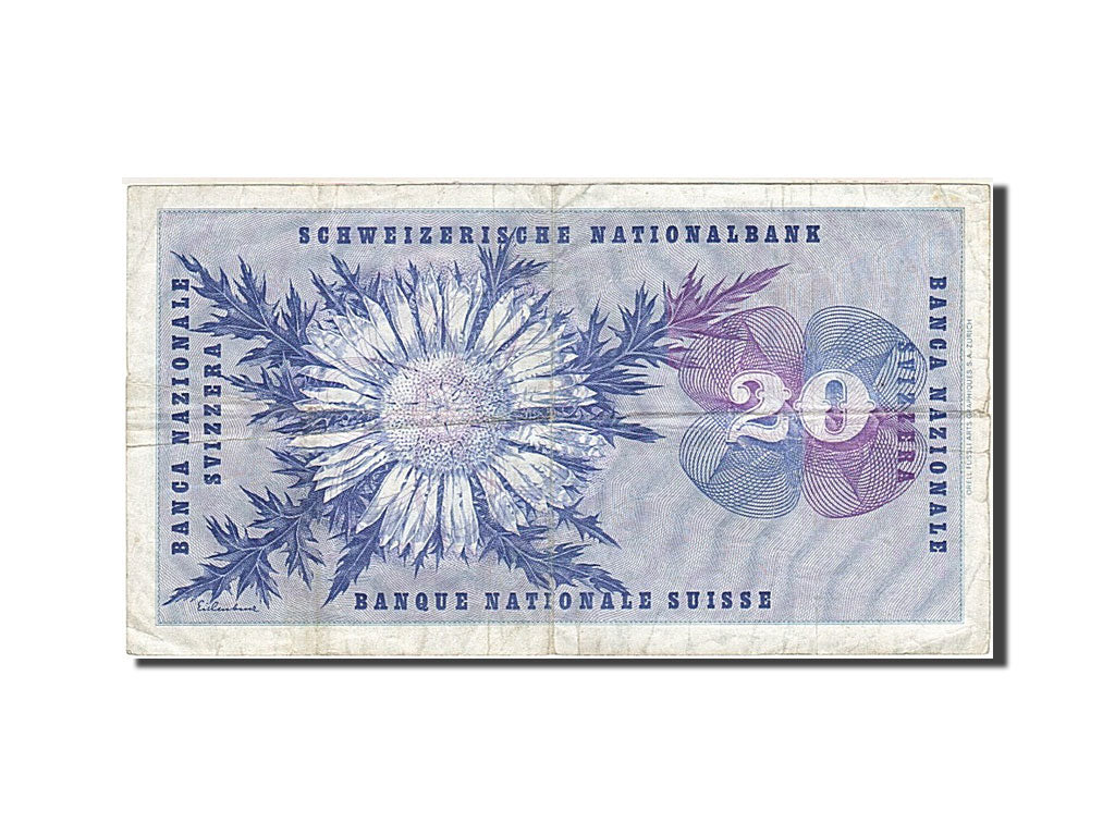 Switzerland, 20 Franken, 1954-1961, KM:46q, 1969-01-15, VF(20-25)