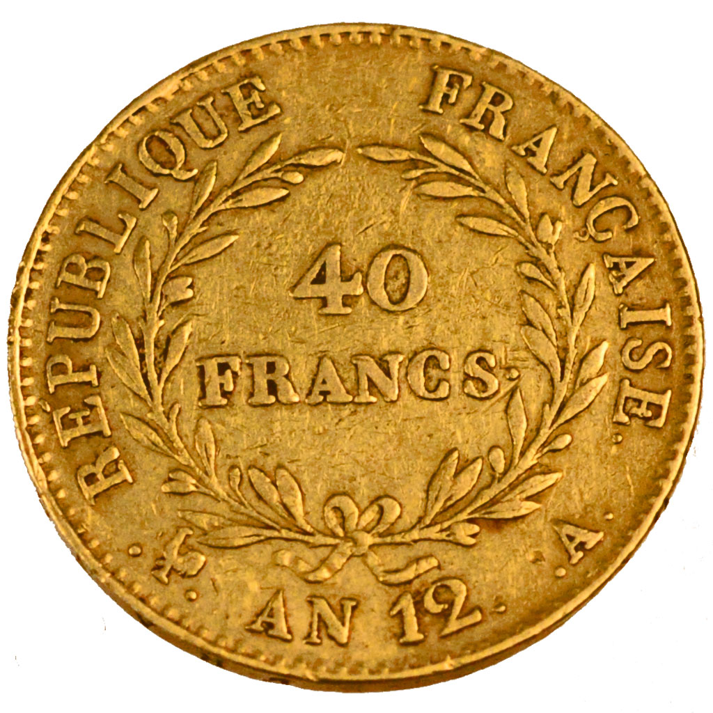 FRANCE, Napoléon I, 40 Francs, 1803, Paris, KM #652, VF(30-35), Gold, Gadoury #.