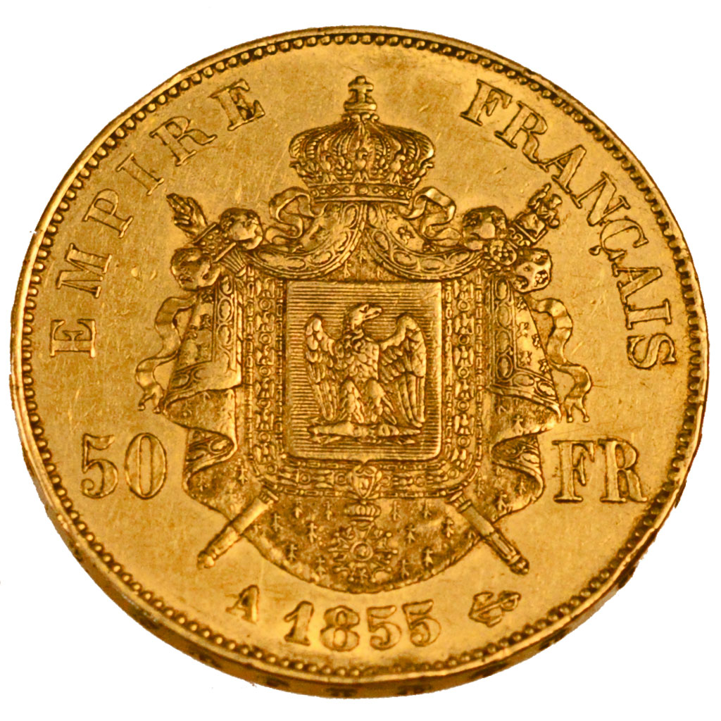 FRANCE, Napoléon III, 50 Francs, 1855, Paris, KM #785.1, AU(50-53), Gold, Gadour