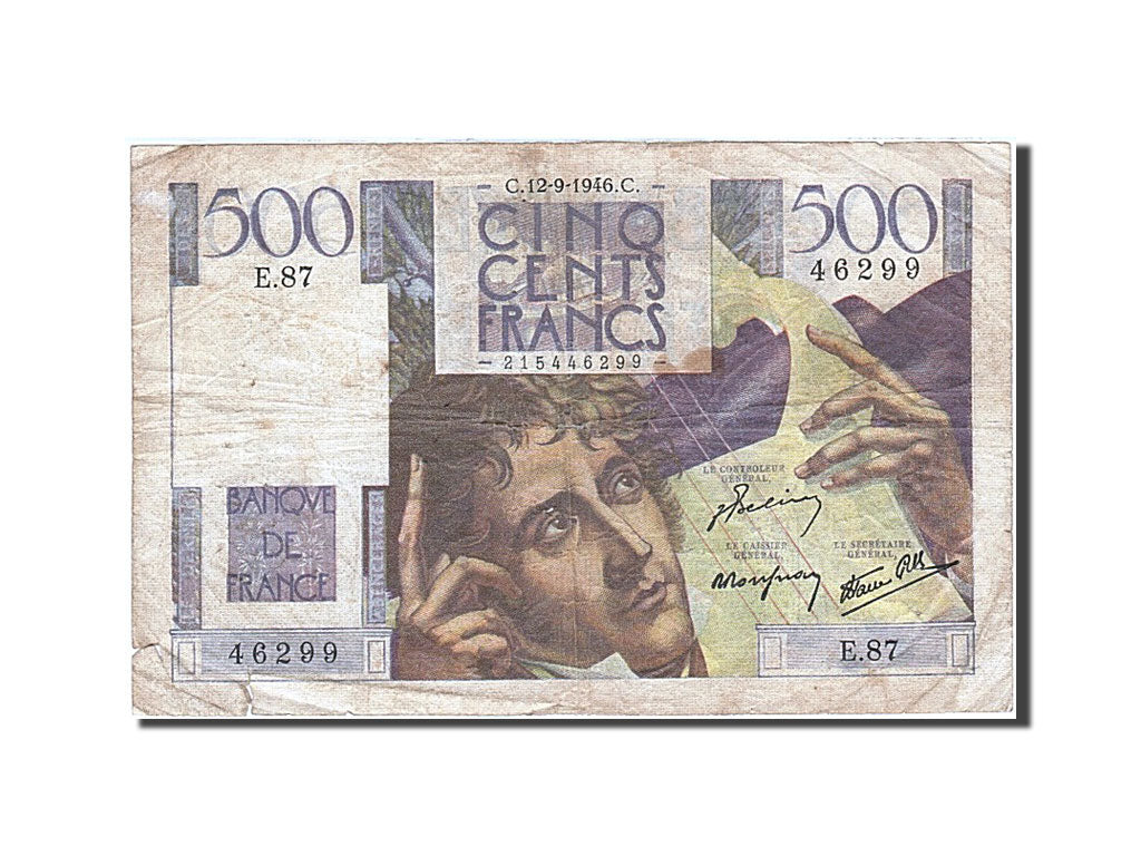 France, 500 Francs, 1945, KM:129a, 1946-09-12, VF(20-25), Fayette:34.6