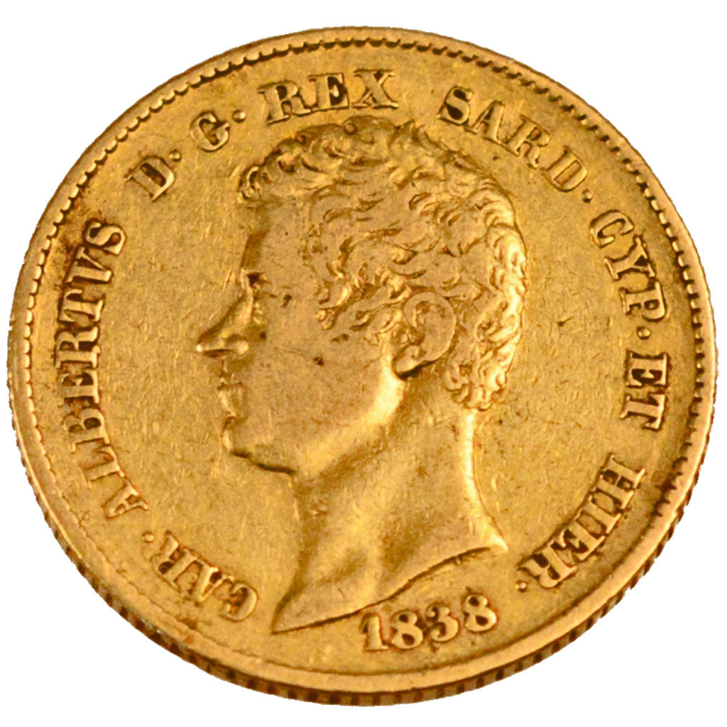 ITALIAN STATES, 20 Lire, 1838, Genoa, KM #131.2, EF(40-45), Gold, 21, 6.39