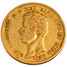 ITALIAN STATES, 20 Lire, 1838, Genoa, KM #131.2, EF(40-45), Gold, 21, 6.39