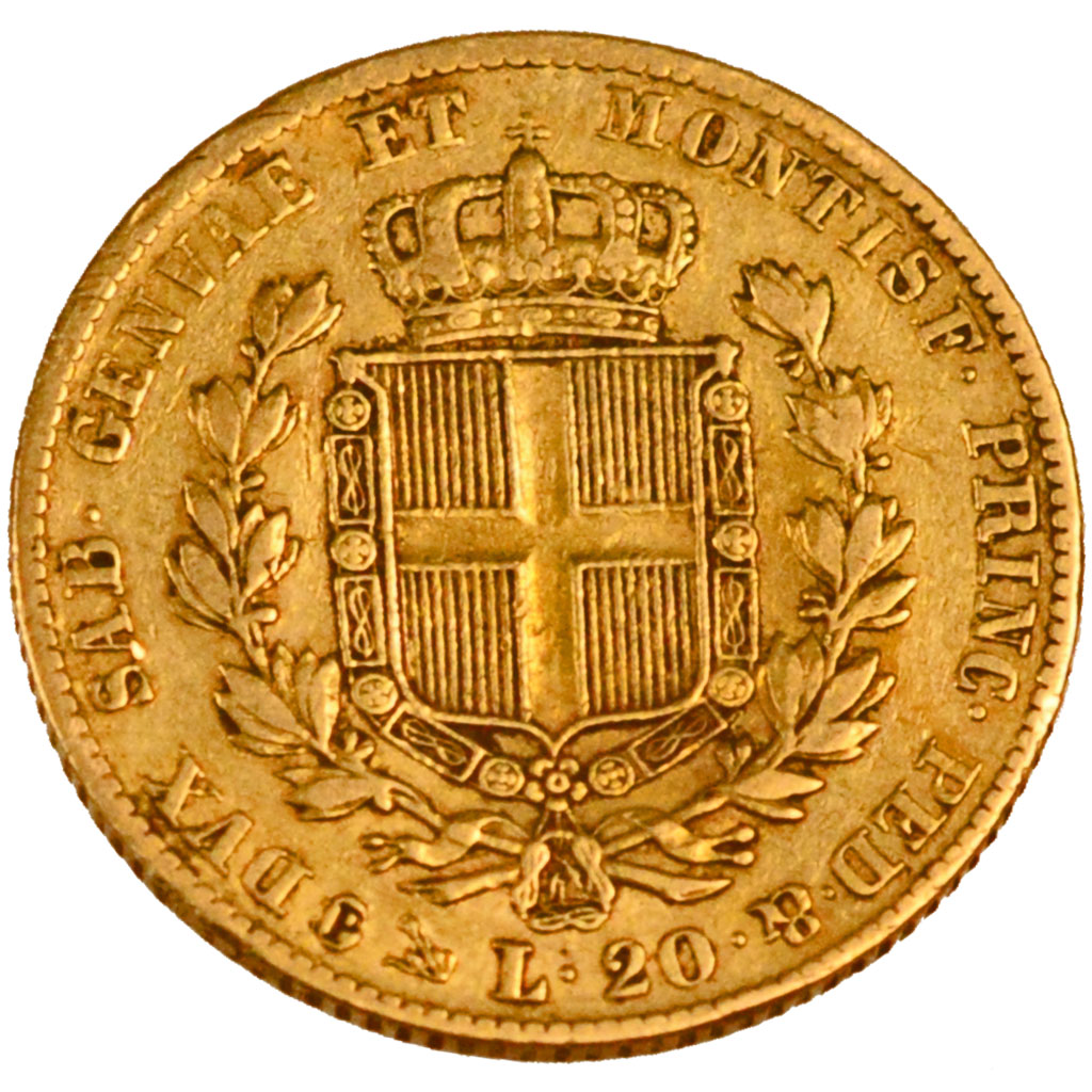 ITALIAN STATES, 20 Lire, 1838, Genoa, KM #131.2, EF(40-45), Gold, 21, 6.39