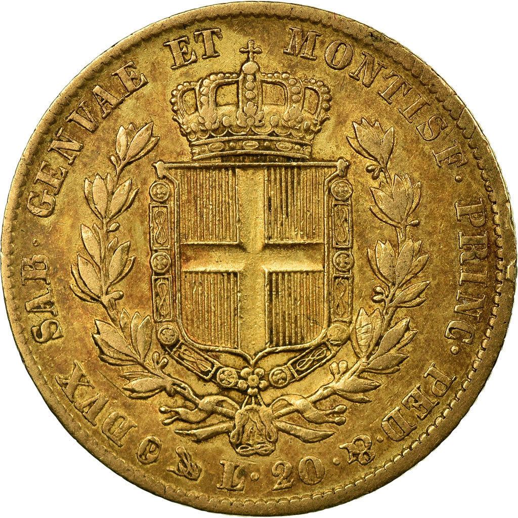 Coin, ITALIAN STATES, SARDINIA, Carlo Alberto, 20 Lire, 1838, AU(50-53), Gold