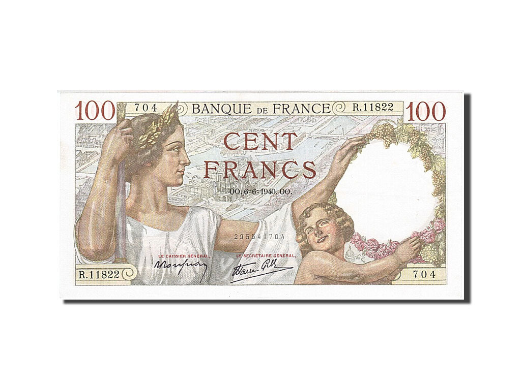 France, 100 Francs, 1939, KM:94, 1940-06-06, AU(55-58), Fayette:26.31