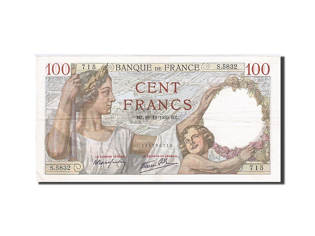 France, 100 Francs, 1939, KM:94, 1939-12-28, AU(50-53), Fayette:26.19