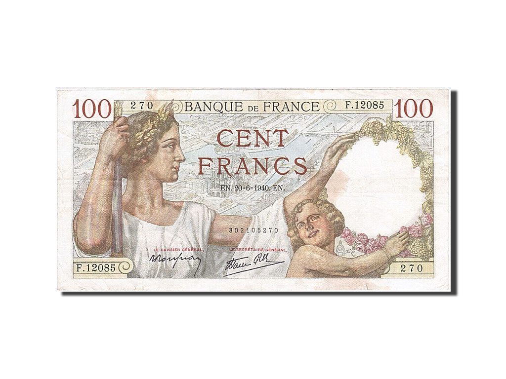 France, 100 Francs, 1939, KM:94, 1940-06-20, F(12-15), Fayette:26.32