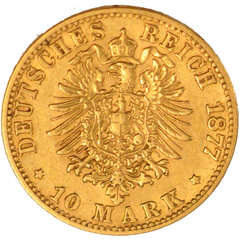 GERMAN STATES, 10 Mark, 1877, Cleves, KM #504, EF(40-45), Gold, 3.91