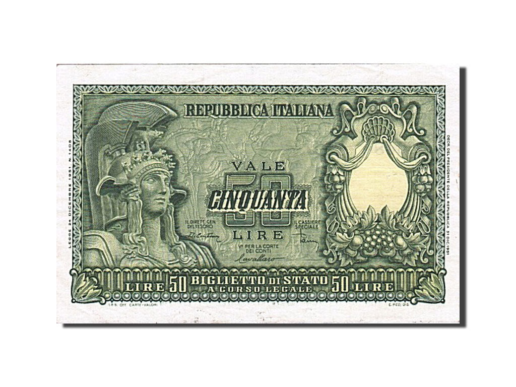 Italy, 50 Lire, 1951, KM:91b, 1951-12-31, AU(50-53)