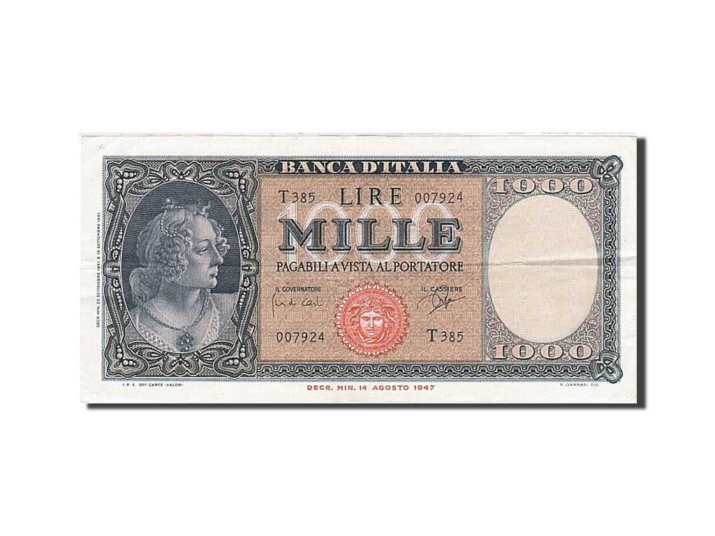 Italy, 1000 Lire, 1948, KM:88d, 1961-09-25, AU(50-53)