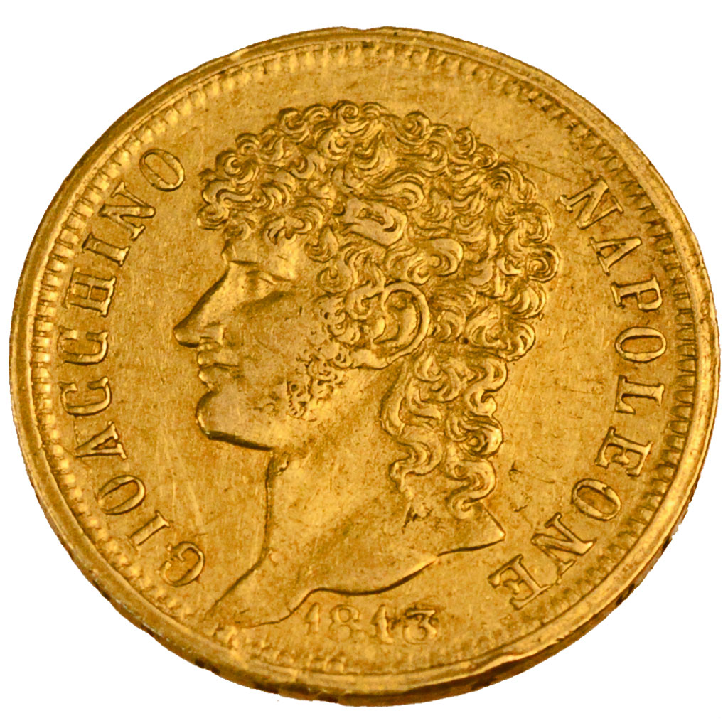ITALIAN STATES, 40 Lire, 1813, Neapolis, KM #266, AU(50-53), Gold, 27, 12.89